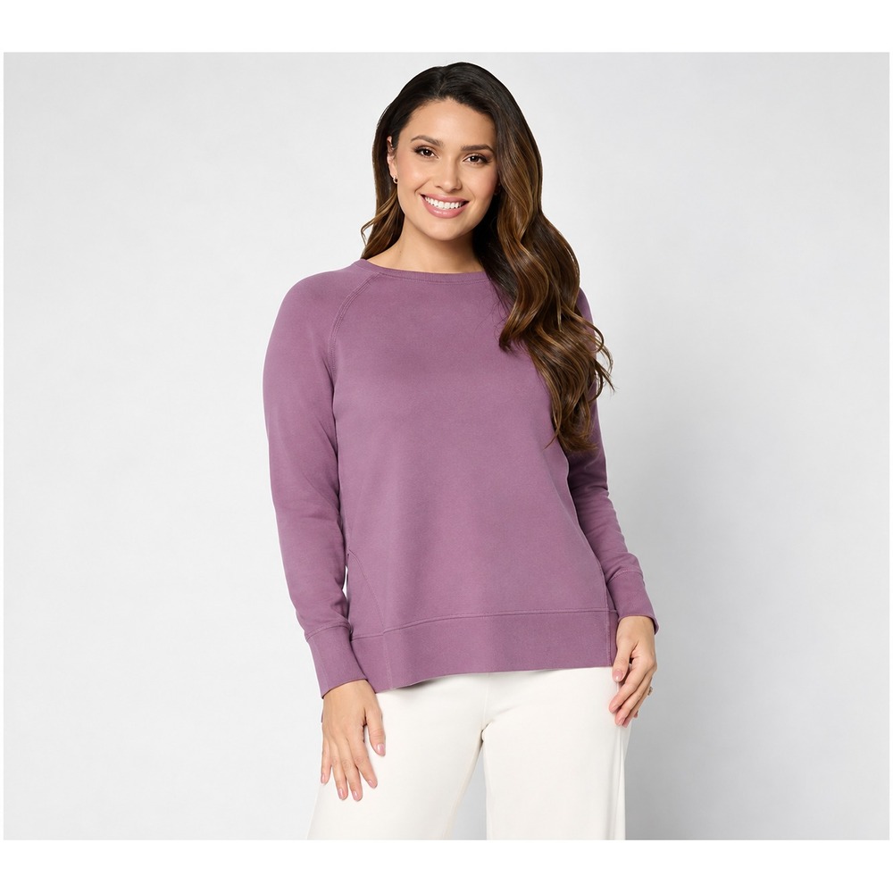 LOGO by Lori Goldstein Cotton Raglan Sleeve Sweater Frosted Plum, Large